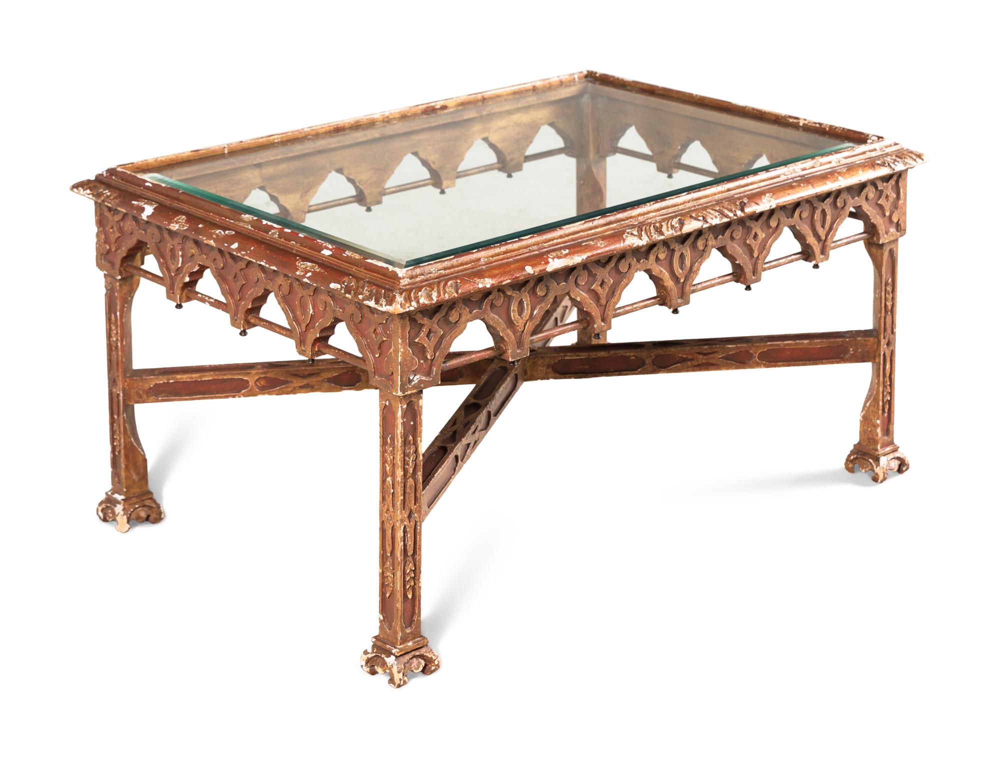 A Venetian Gothic Style Painted and Parcel Gilt Low Table