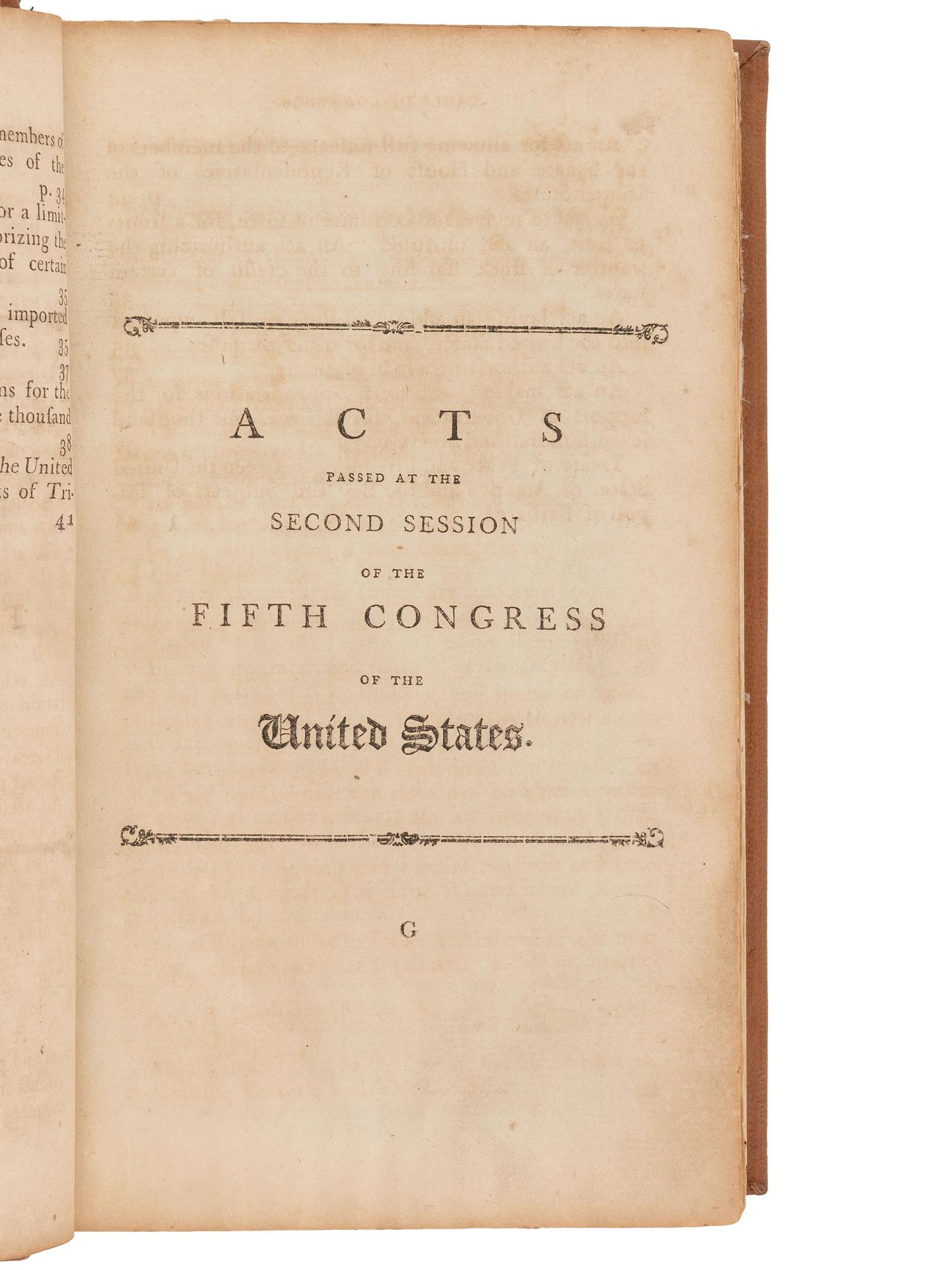 [US CONGRESS]. Acts Passed at the First Session of the Congress of the United States of America, Begun and Held at the City of New-York, on Wednesday the Fourth of March, in the Year M,DCC,LXXXIX . [ With: ] Acts of the Fifth Congress, 1797.
