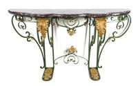 A Painted and Parcel Gilt Wrought Iron Console Table Height 35 x width 64 x depth 18 inches. — 20TH CENTURY