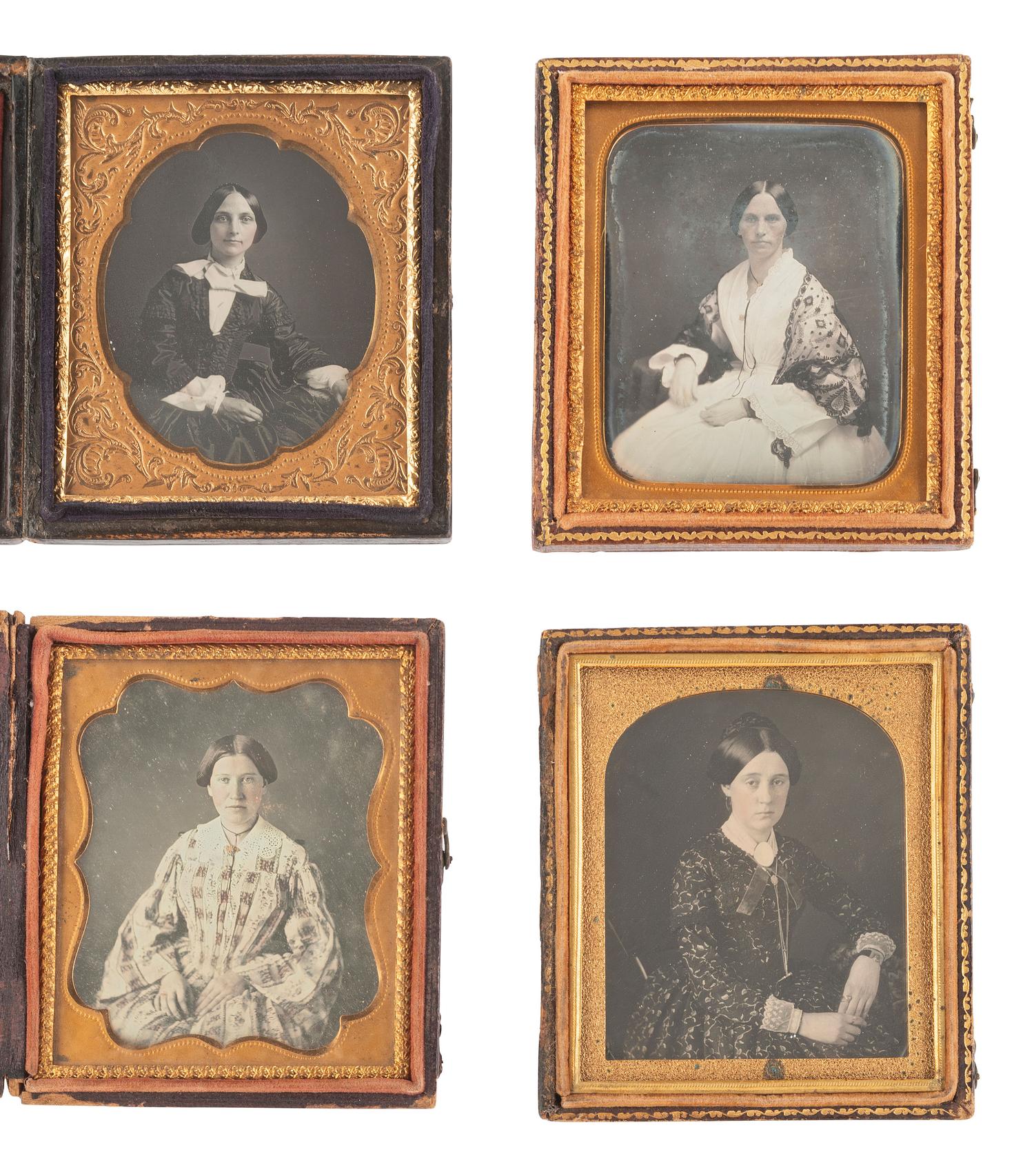 [EARLY PHOTOGRAPHY]. 19 sixth plate daguerreotypes featuring women.