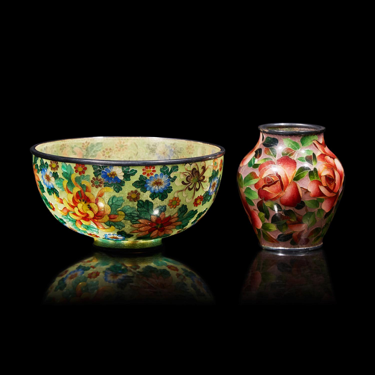 A Small Japanese Plique a Jour Vase, Hattori Tadasaburo, and a Small Bowl