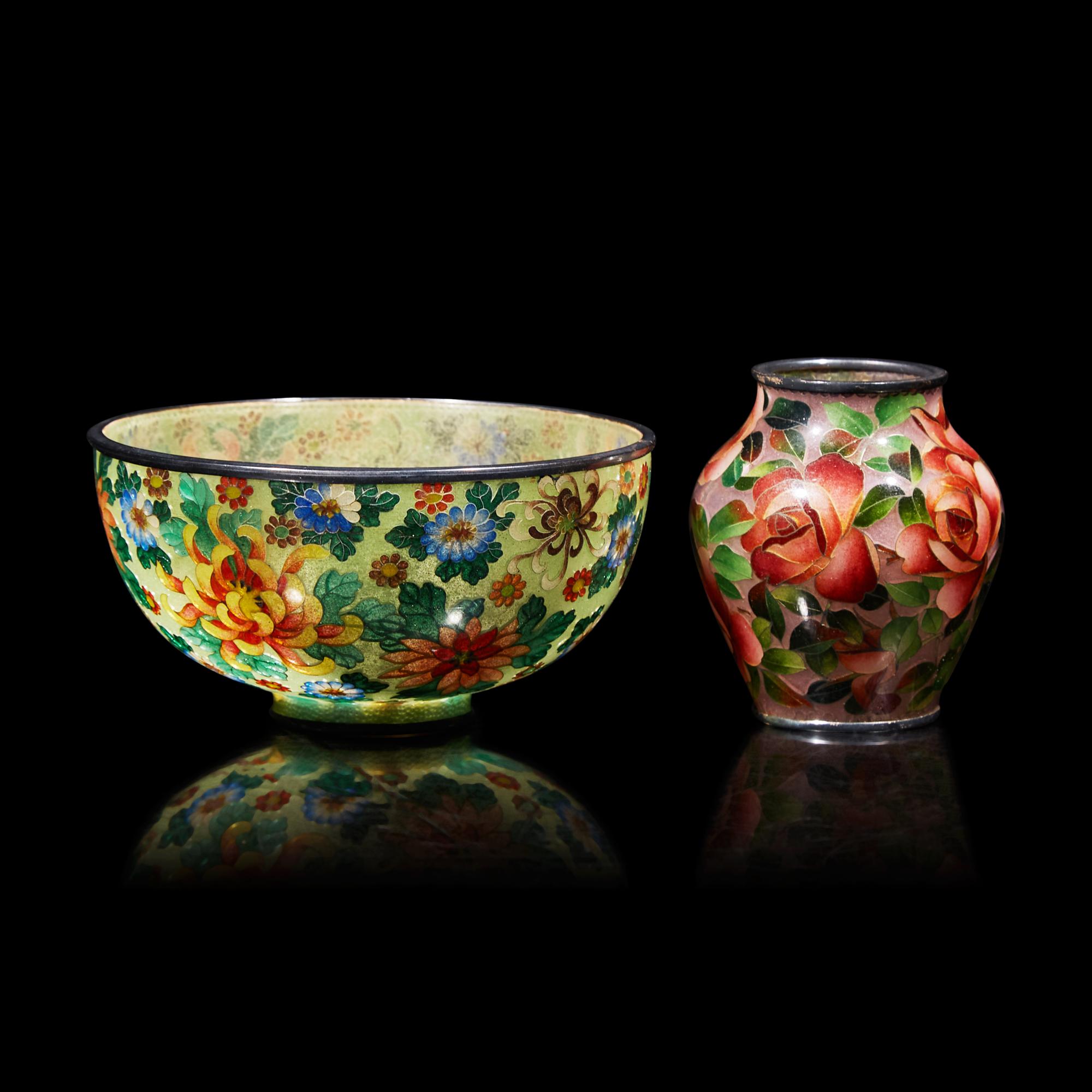 A Small Japanese Plique a Jour Vase, Hattori Tadasaburo, and a Small Bowl
