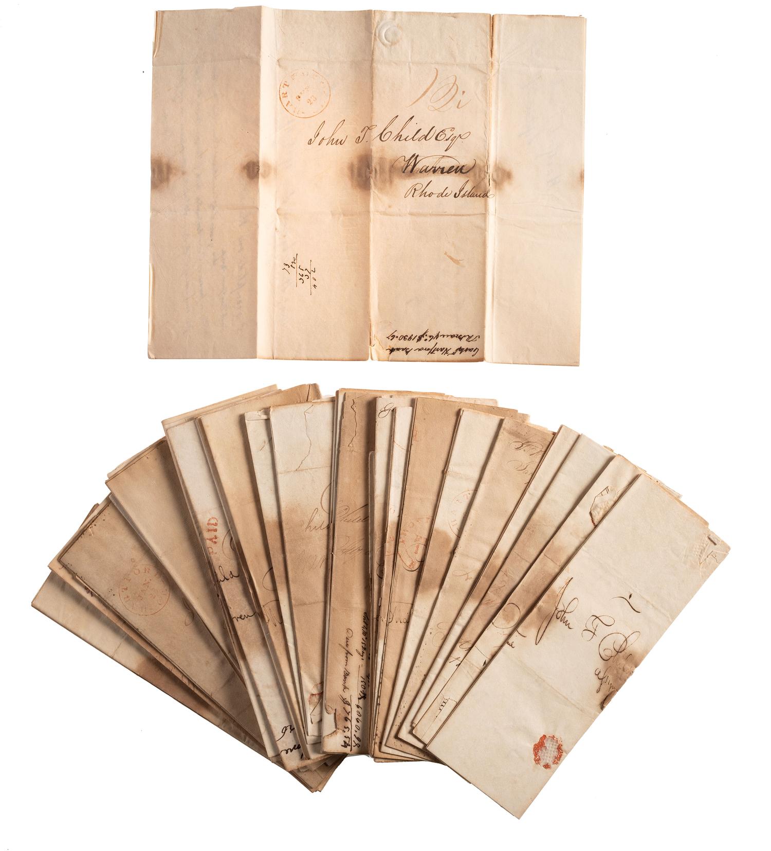 [BUSINESS & COMMERCE] -- [RHODE ISLAND]. A collection of letters associated with Rhode Island merchants Freeborn Sisson (1767-1848) and Captain John Throop Childs (1790-1866), 1824-1827.