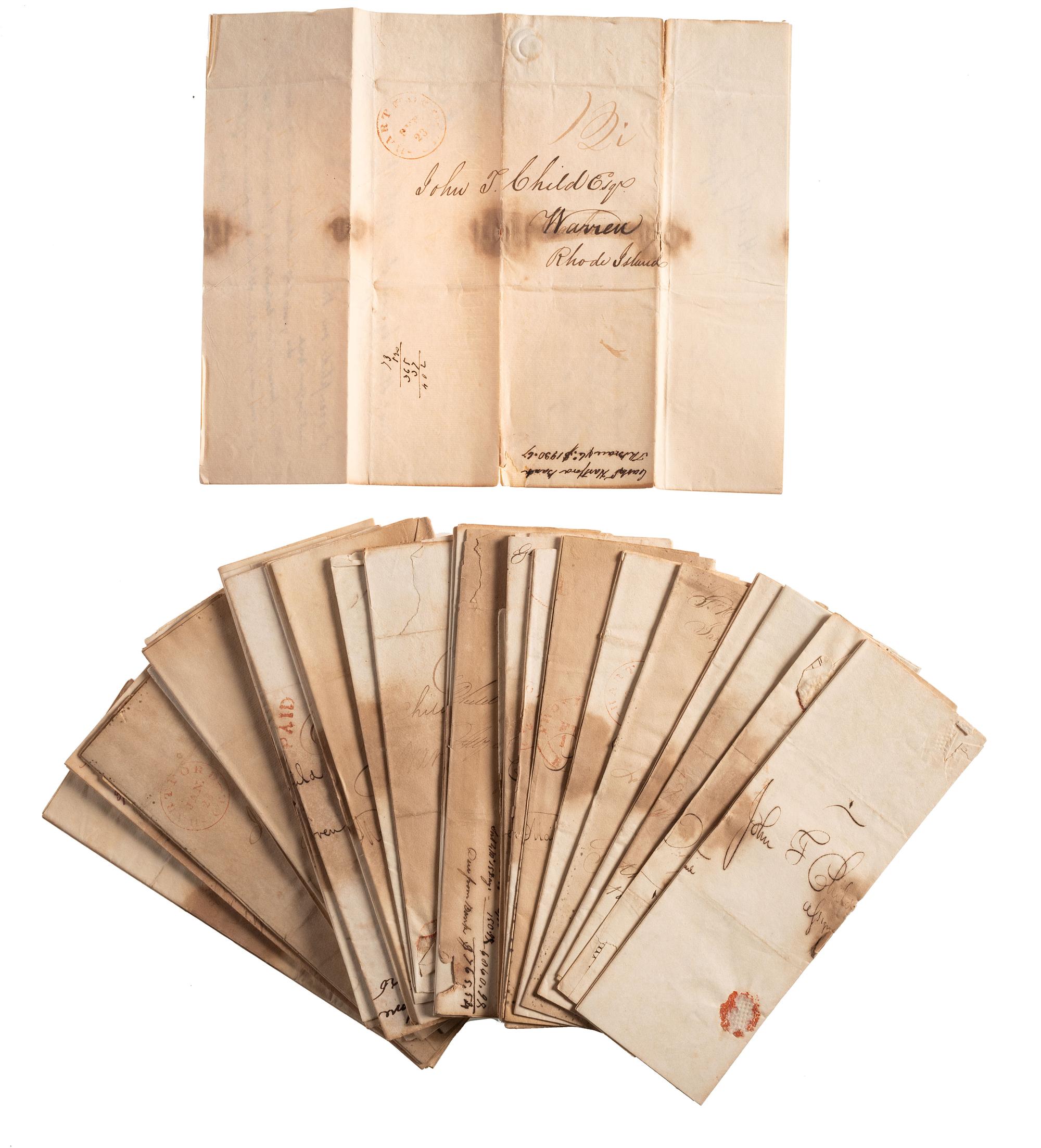 [BUSINESS & COMMERCE] -- [RHODE ISLAND]. A collection of letters associated with Rhode Island merchants Freeborn Sisson (1767-1848) and Captain John Throop Childs (1790-1866), 1824-1827.