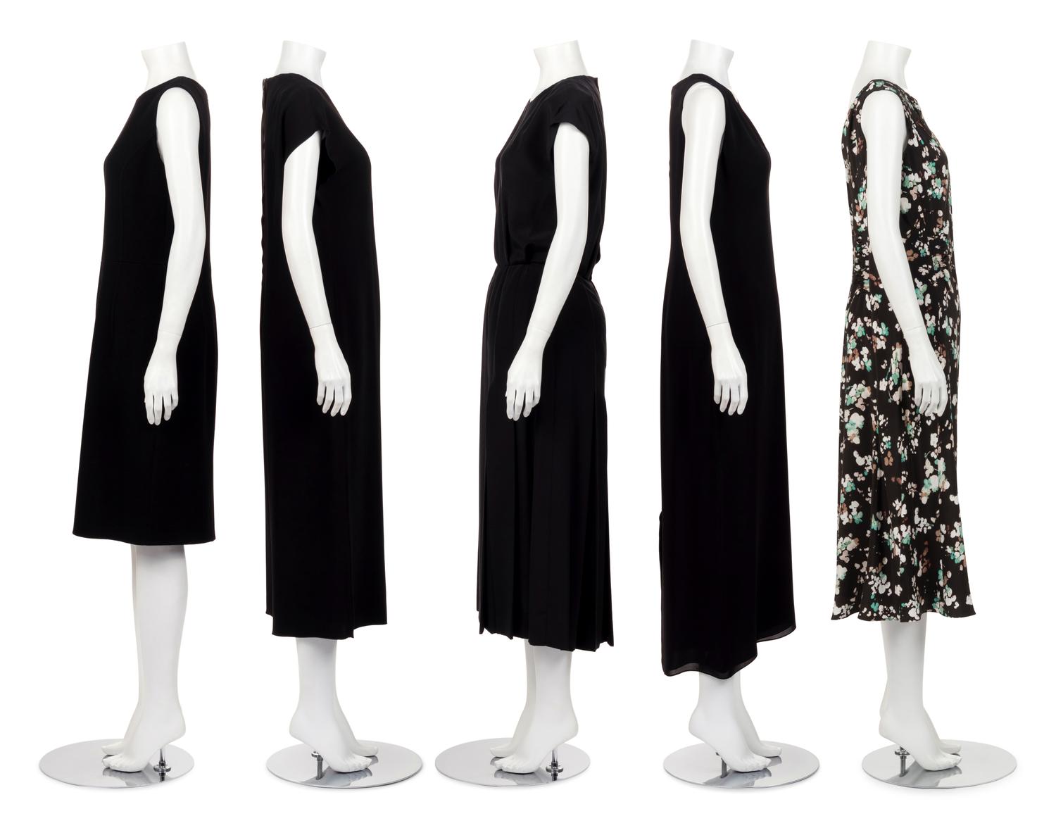 Four Dresses and One Jumpsuit: One Christian Dior, One Gucci, One Attributed to Dior, One Oscar de la Renta, and One Lanvin Jumpsuit