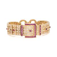 DIAMOND AND RUBY BELT MOTIF BRACELET