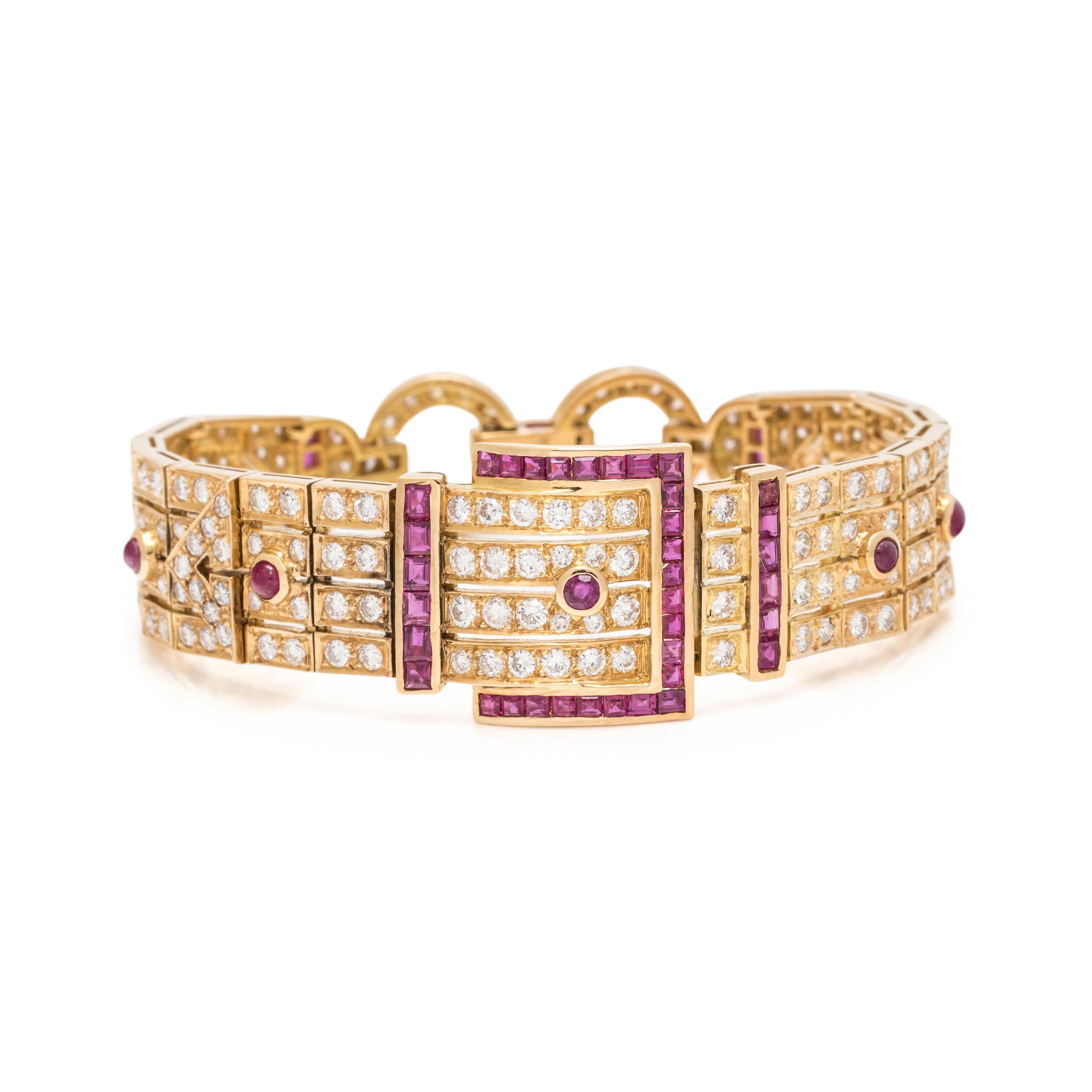 DIAMOND AND RUBY BELT MOTIF BRACELET