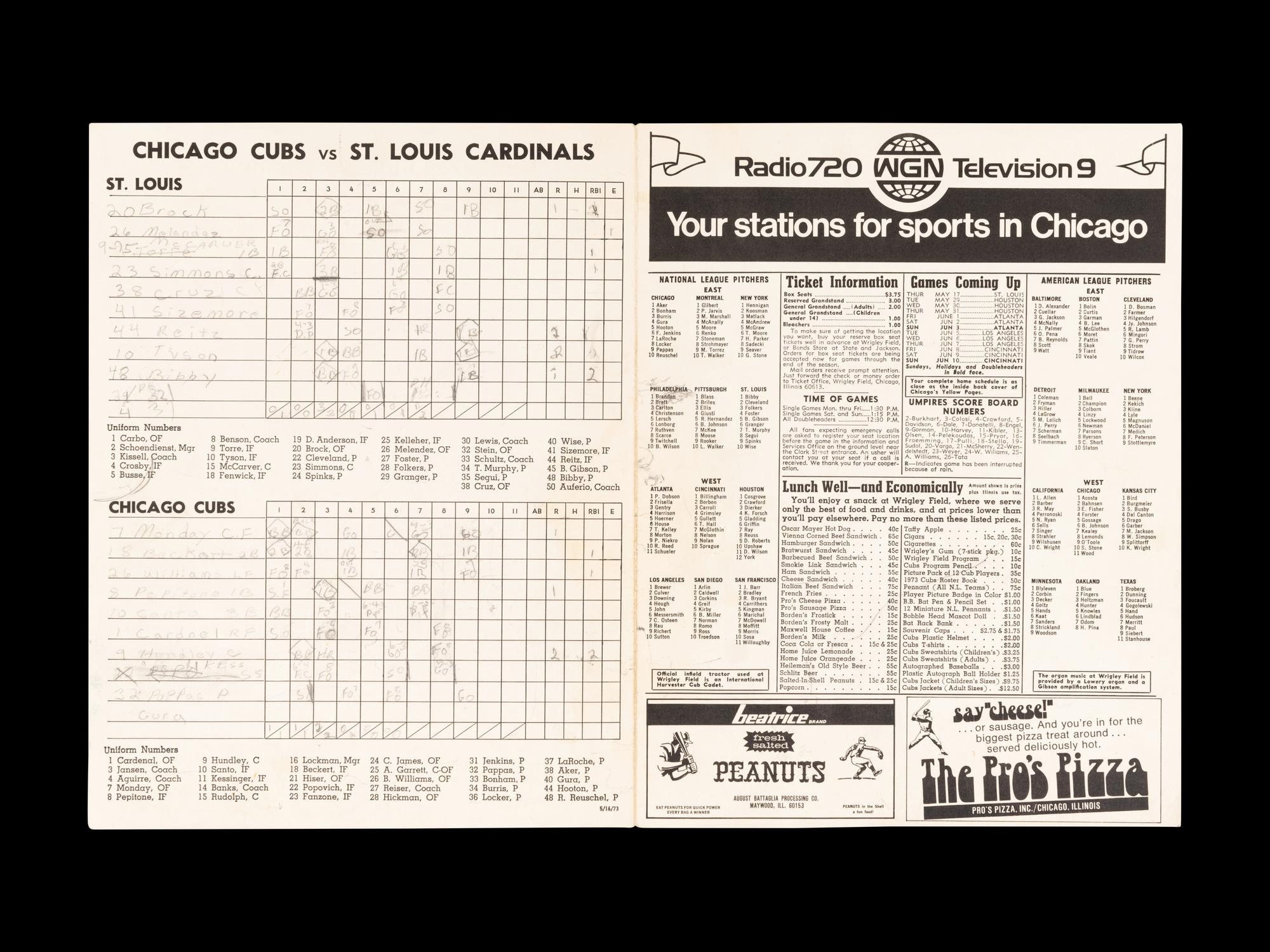 A Group of 12 1960s-70s Chicago Cubs Wrigley Field Signed Autograph Scorecards (Including Ernie Banks, Billy Williams, Fergie Jenkins and Ron Santo)