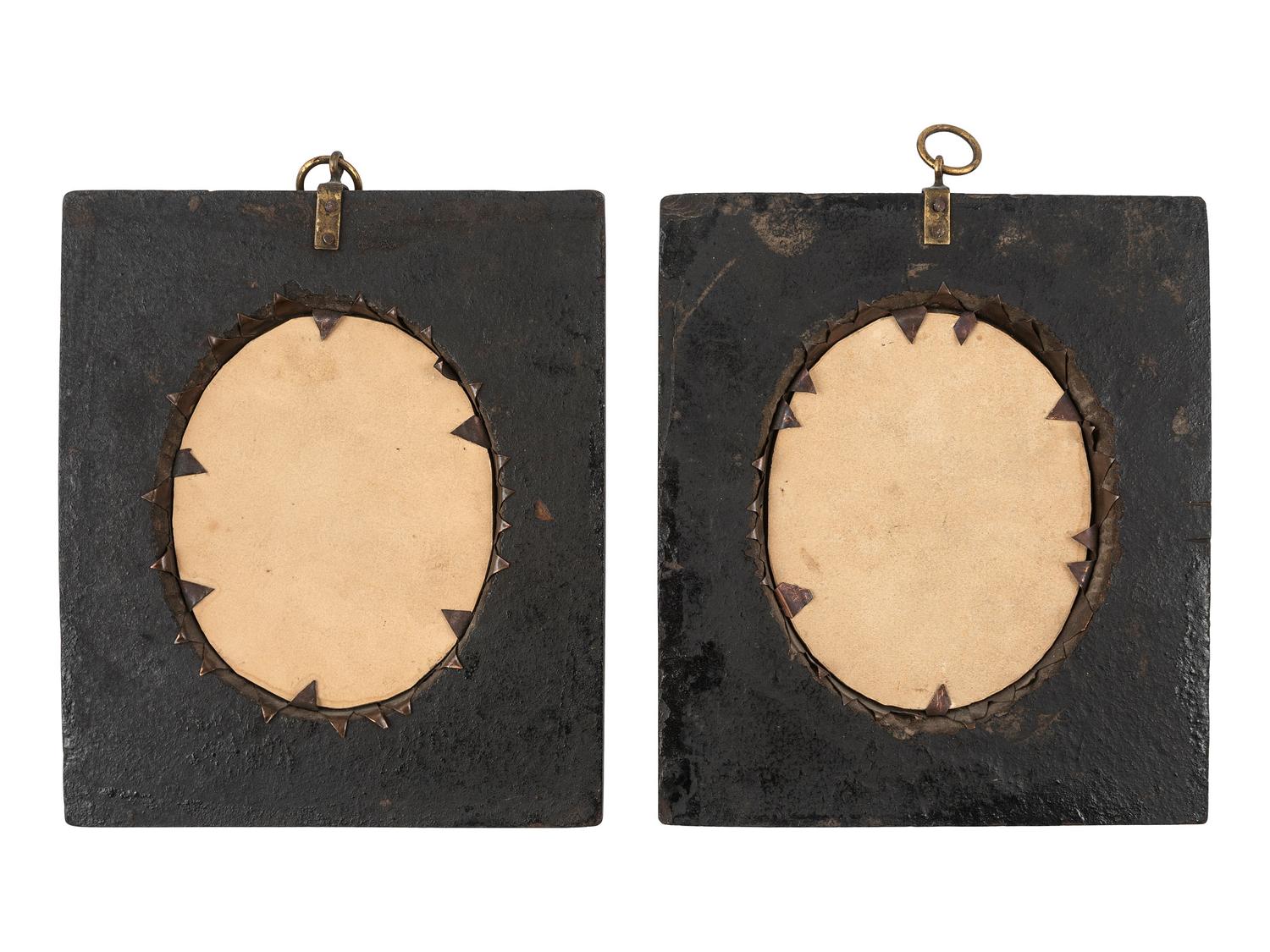 A Pair of Cut Paper Silhouette Portraits and a Wax Portrait