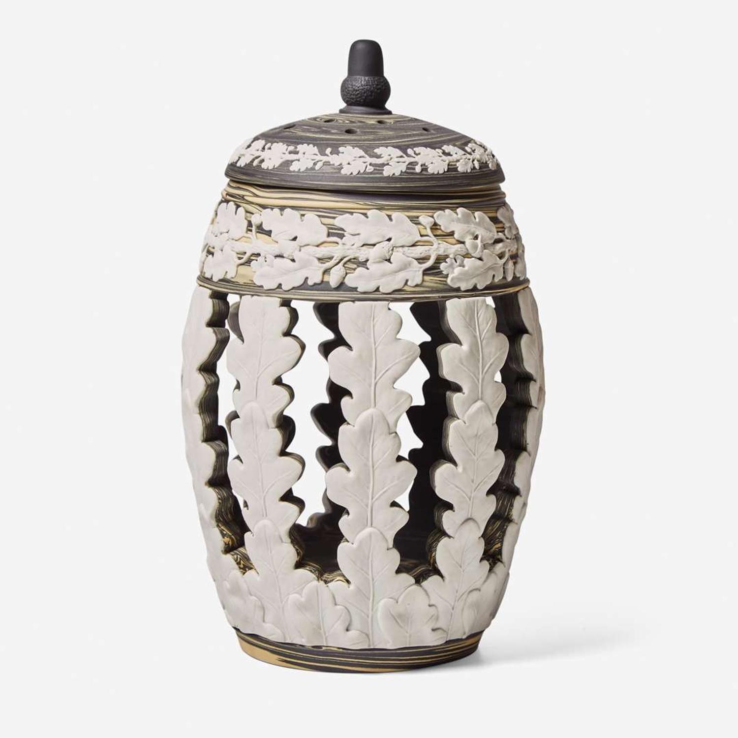 A Wedgwood Tricolor Variegated Jasperware Lidded Pierced Vessel UK, 2000s