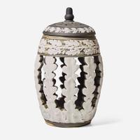 A Wedgwood Tricolor Variegated Jasperware Lidded Pierced Vessel UK, 2000s