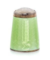 A Norwegian Silver and Guilloche Enamel Thimble, Aksel Holmsen, Sandefjord, 20th Century, the hardstone inset top above a green guilloc