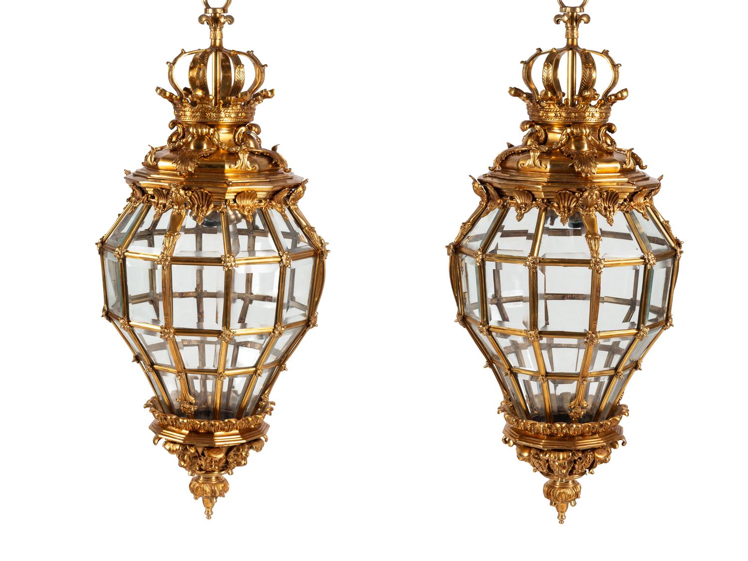 A Pair of Continental Gilt Bronze Hall Lanterns