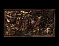 Five Chinese Gilt and Lacquered Carved Wood Panels