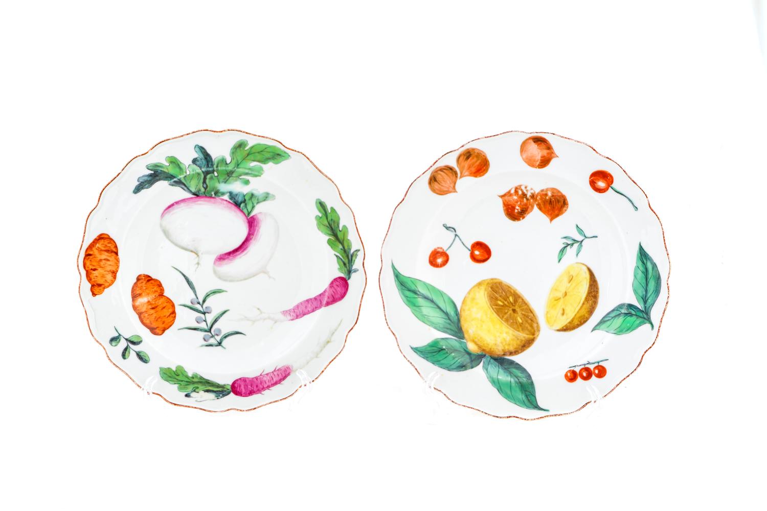 A Pair of Chelsea Porcelain Botanical Plates — C. 1760