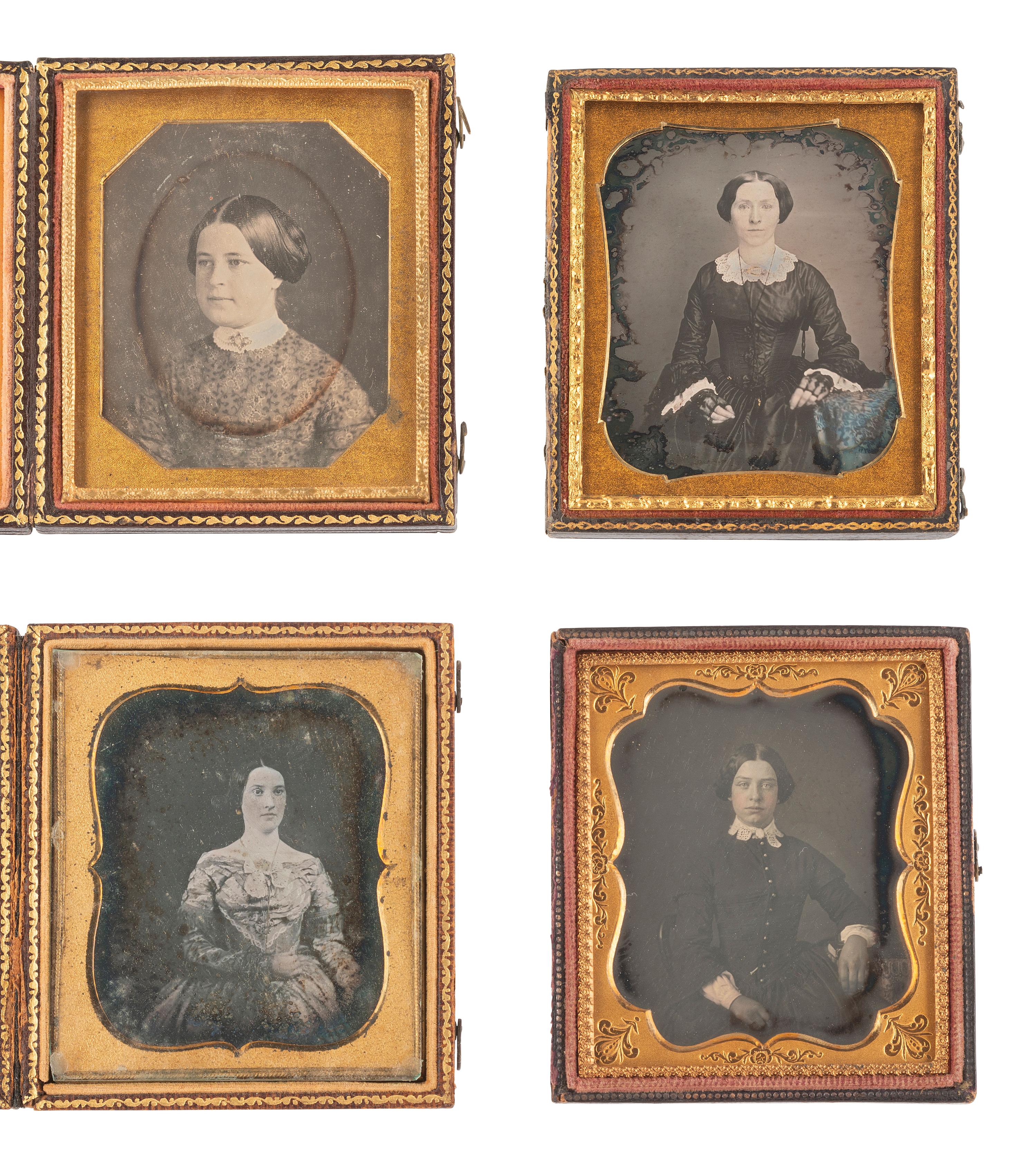 [EARLY PHOTOGRAPHY]. 19 sixth plate daguerreotypes featuring women.