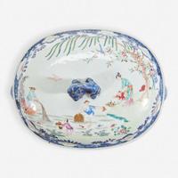 A Chinese Export Porcelain Famille Rose-Decorated 'Fisherman' Tureen and Cover Mid 18th century