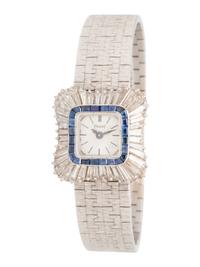 PIAGET, 18K WHITE GOLD, DIAMOND AND SAPPHIRE WRISTWATCH
