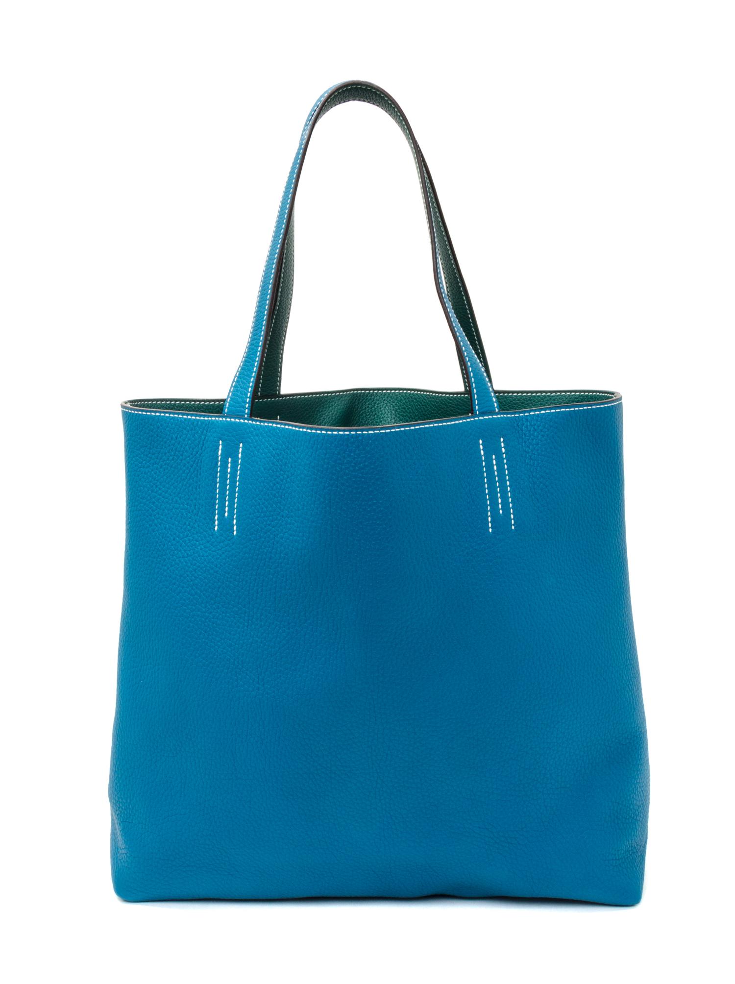 An Hermes Malachite/Bleu Izmir 45cm Taurillon Clemence Double Sens Tote, 17.5" x 15.5" x 5".