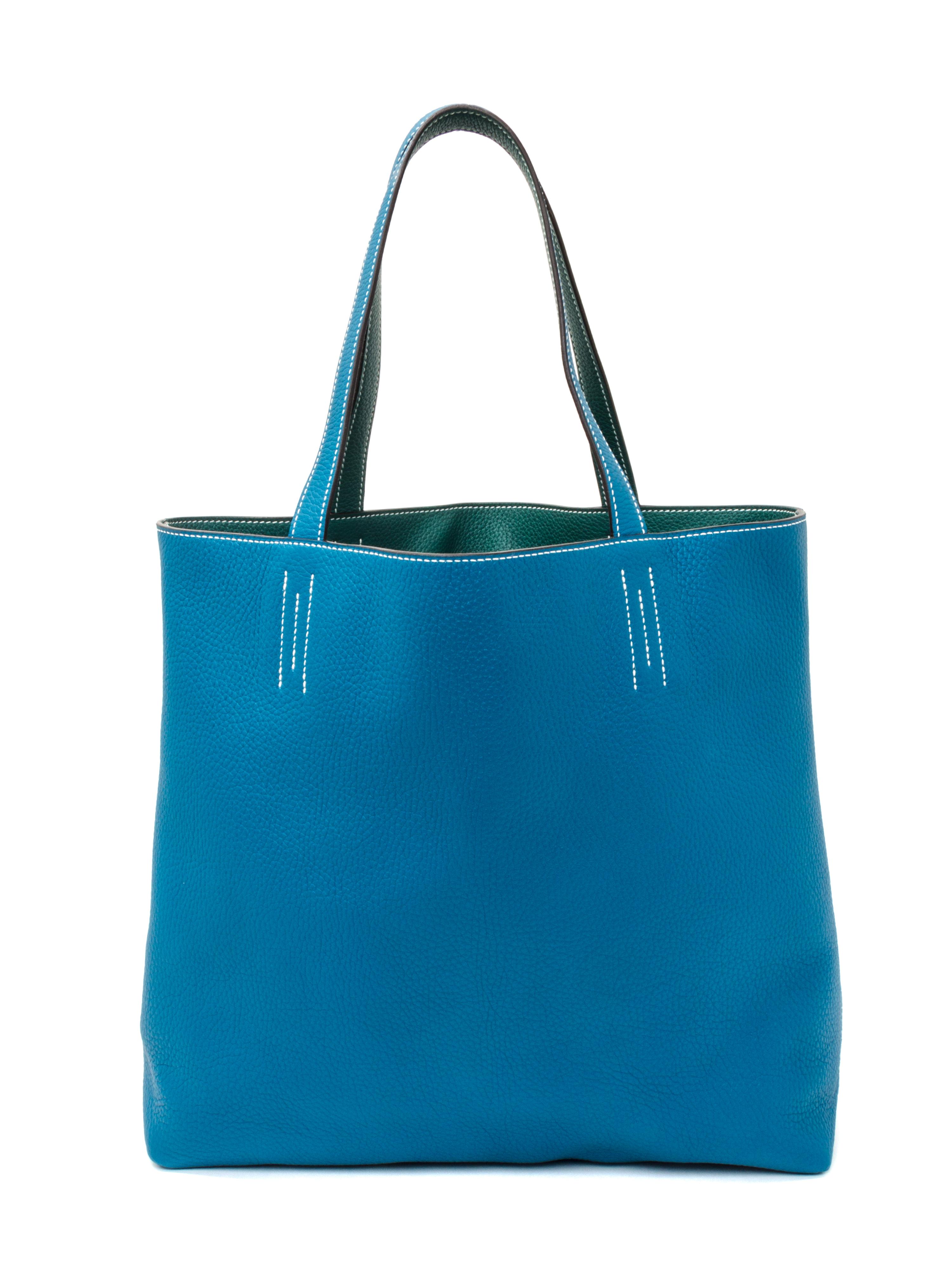 An Hermes Malachite/Bleu Izmir 45cm Taurillon Clemence Double Sens Tote, 17.5" x 15.5" x 5".