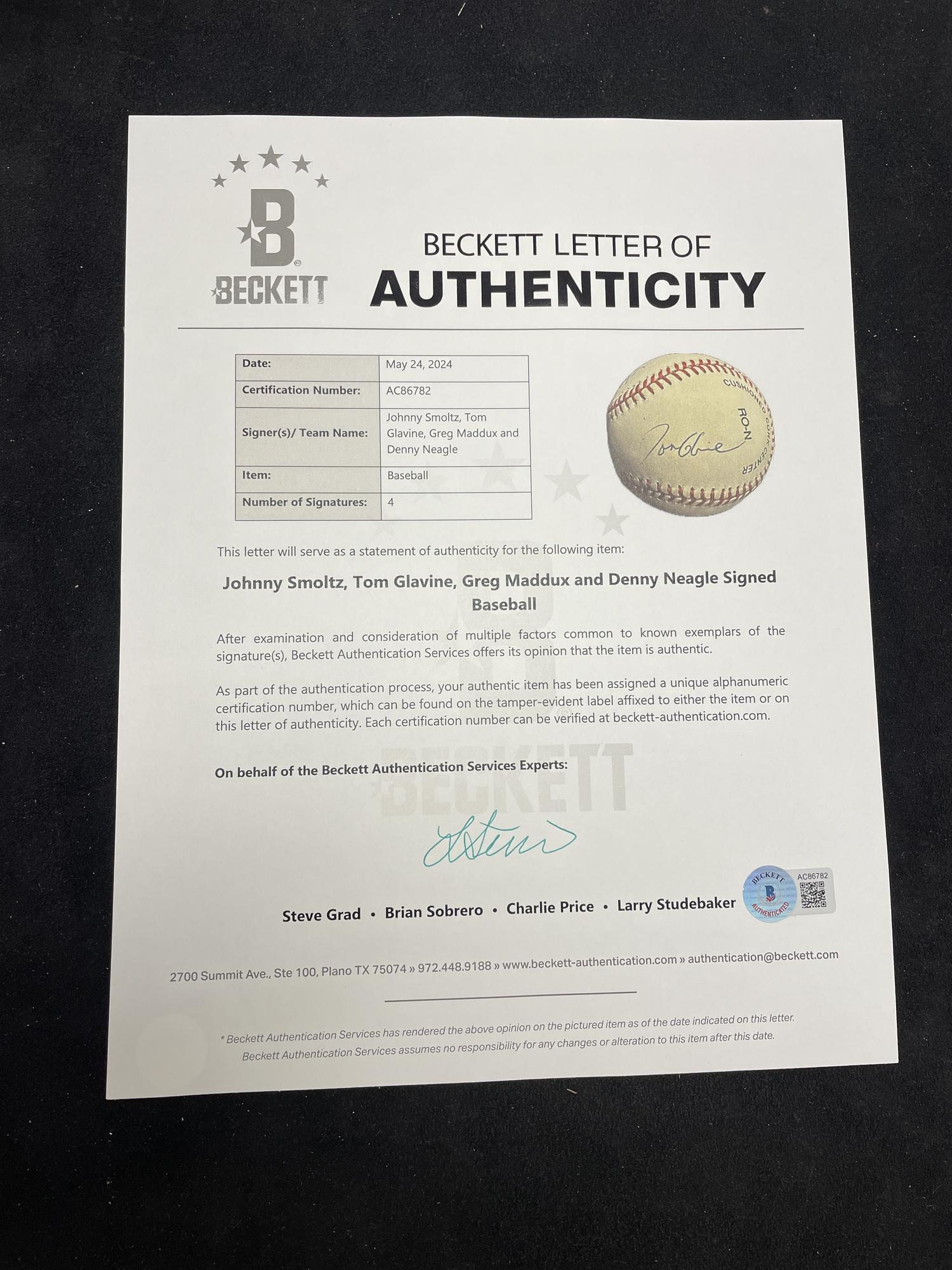 An Atlanta Braves Four Aces (Glavine, Maddux, Neagle, Smoltz) Signed Autograph Baseball (Beckett Authentication Services)