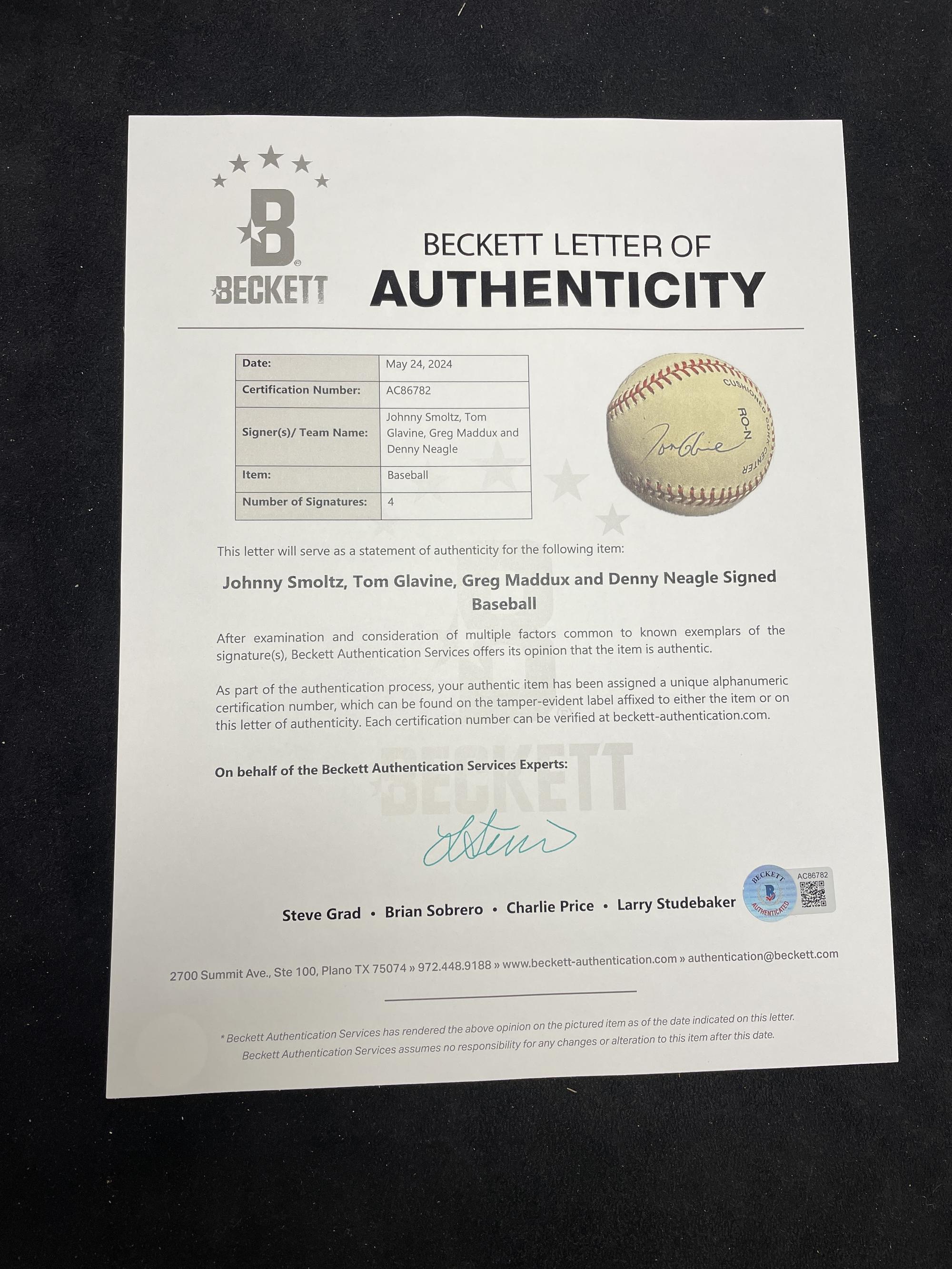 An Atlanta Braves Four Aces (Glavine, Maddux, Neagle, Smoltz) Signed Autograph Baseball (Beckett Authentication Services)