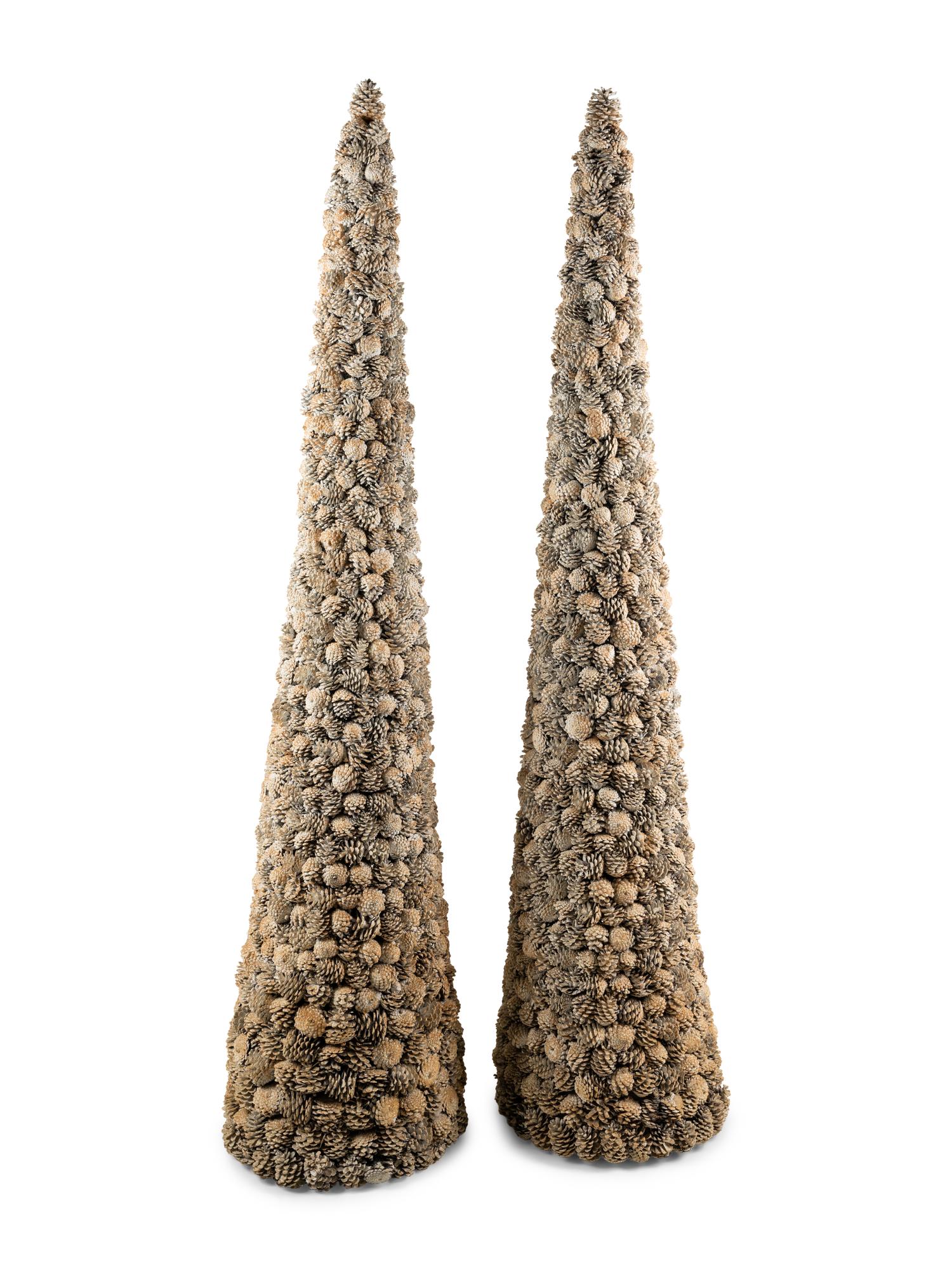 A Pair of Painted Pinecone Obelisk Ornaments