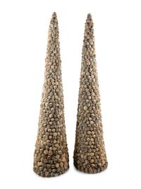 A Pair of Painted Pinecone Obelisk Ornaments