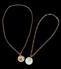 Two Chinese Jadeite and Gilt-Silver Necklaces