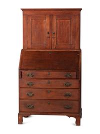 A Federal Red-Painted Maple or Cherrywood Desk-and Bookcase
