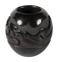Deeply Carved Blackware Pottery Jar, with Avanyu