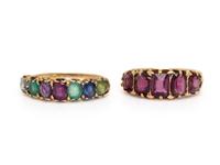 ANTIQUE, TWO YELLOW GOLD AND MULTIGEM RINGS