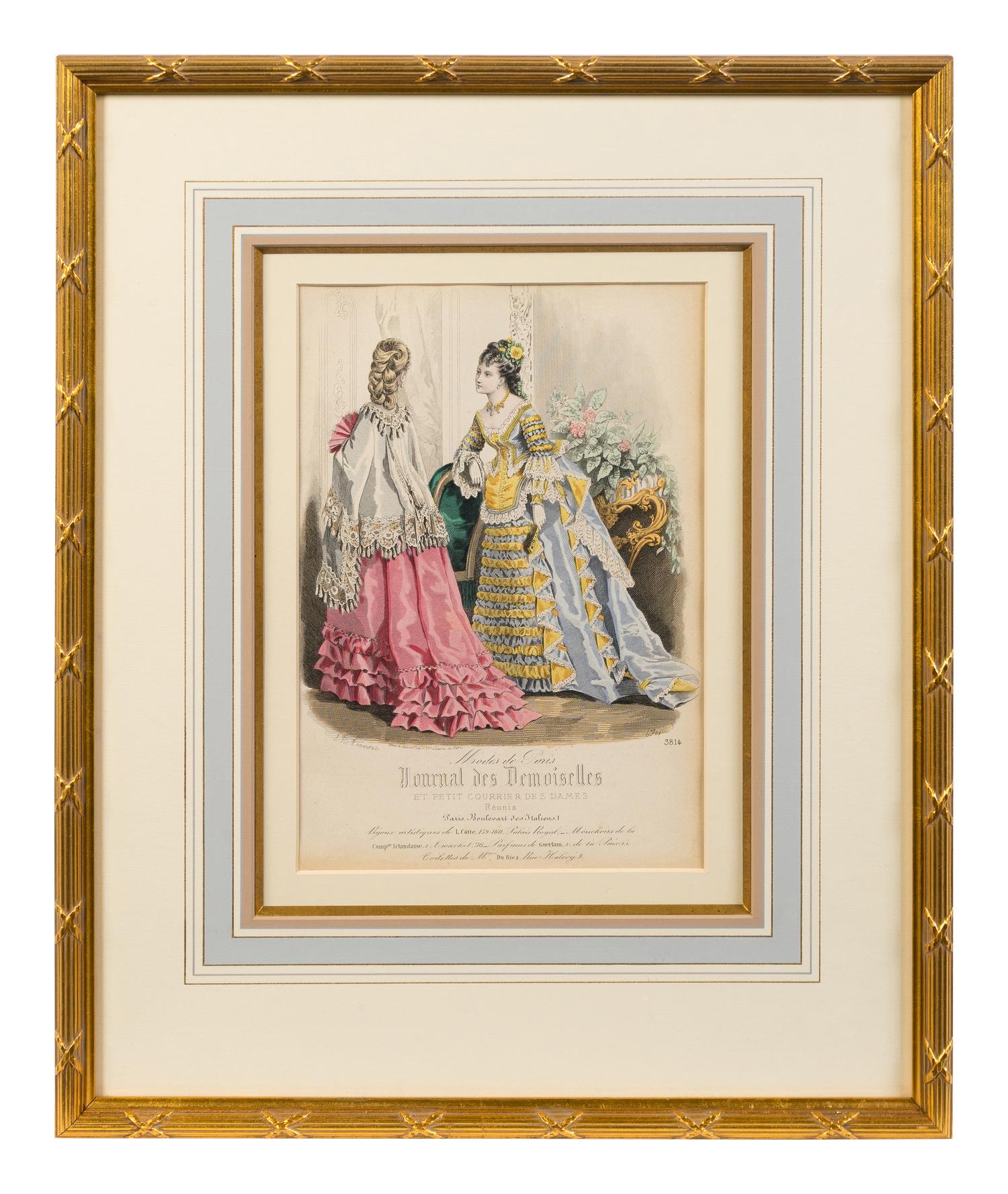 Four Framed Ladies' Costume Engravings Largest 10 1/4 x 6 3/4 inches.
