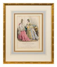Four Framed Ladies' Costume Engravings Largest 10 1/4 x 6 3/4 inches.