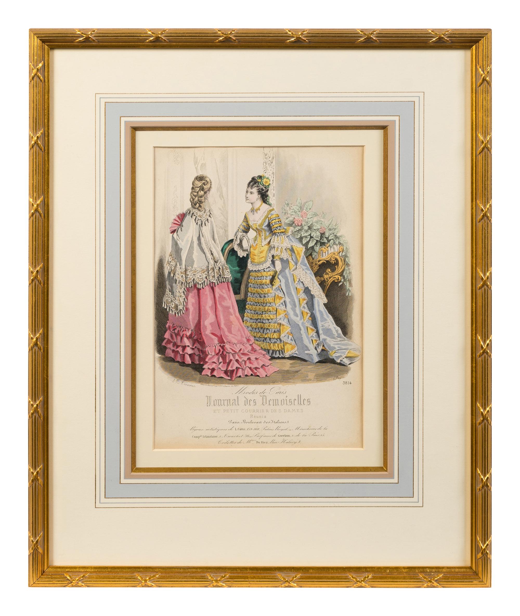 Four Framed Ladies' Costume Engravings Largest 10 1/4 x 6 3/4 inches.