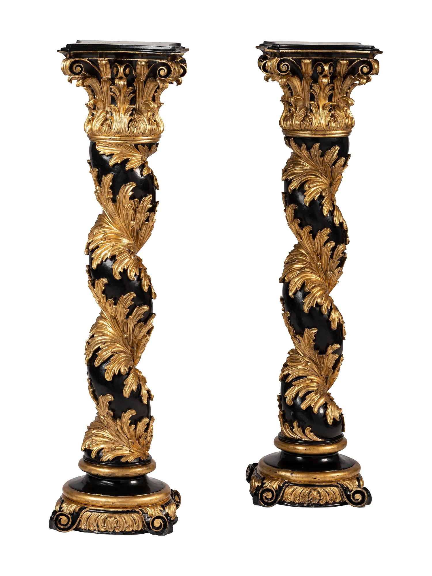 A Pair of Giltwood Baroque Style Column Pedestals