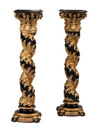 A Pair of Giltwood Baroque Style Column Pedestals