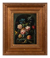Still Lifes with Flowers and a Peach (a pair of works)