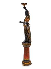 An Italian Carved and Painted Torchere of a Moor on a Pedestal Base — 19TH CENTURY