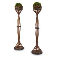 A pair of tall polychrome painted rattan plant stands american, circa 1920