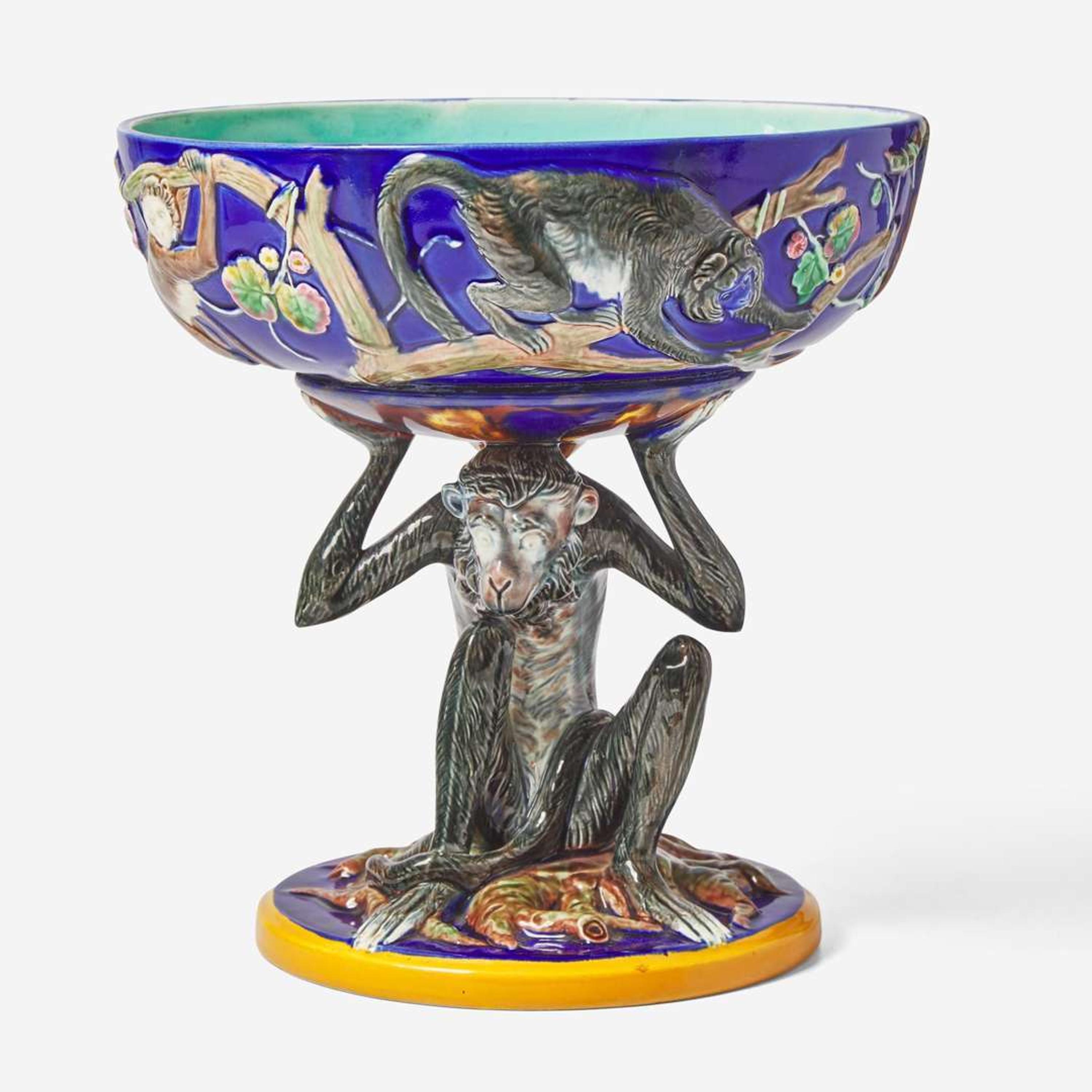 A Wedgwood Majolica Monkey Compote UK, circa 1880