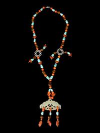 A Chinese Pale Celadon Jade and Hardstone Necklace