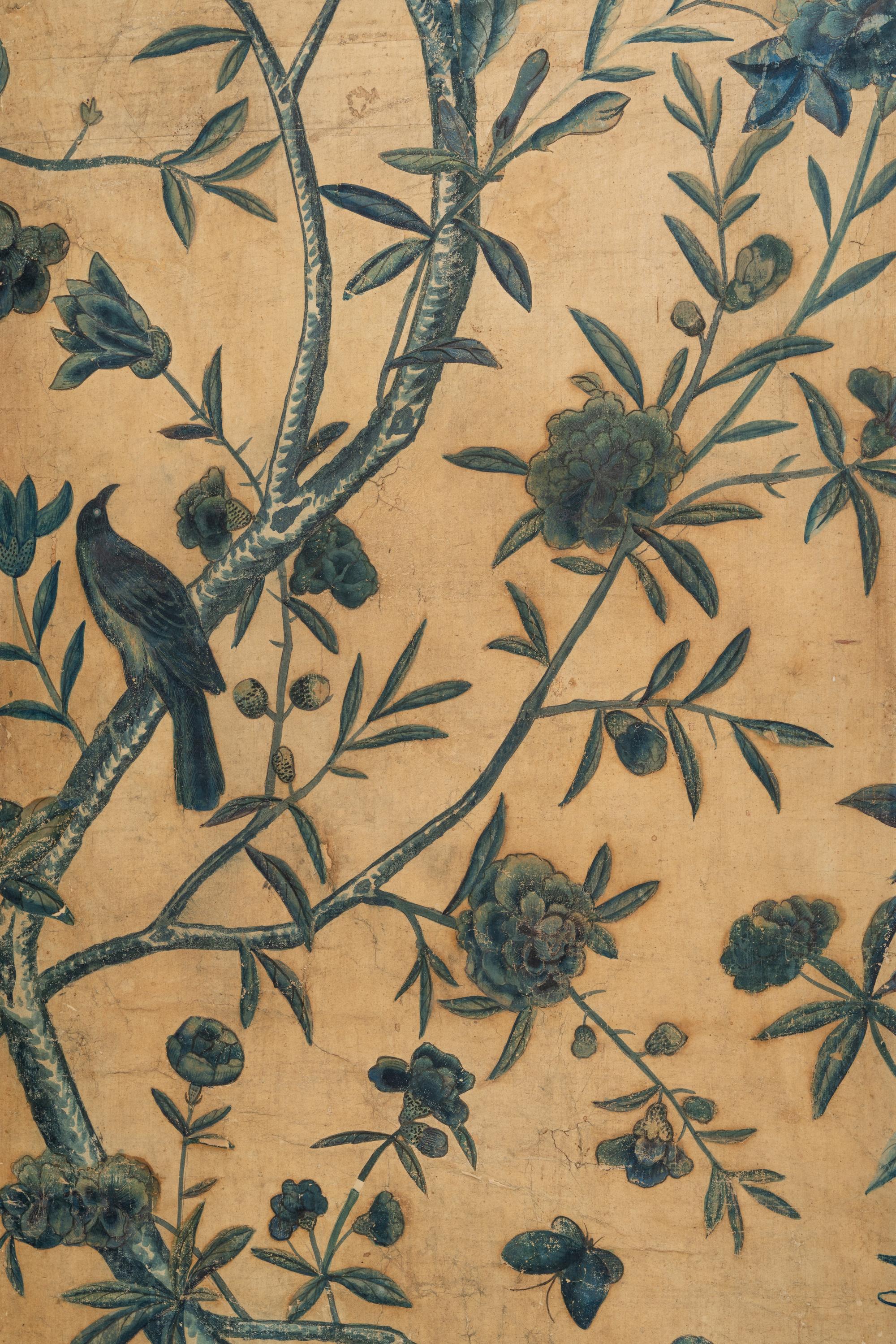 A Chinese Export Blue and White Wallpaper Four-Panel Screen