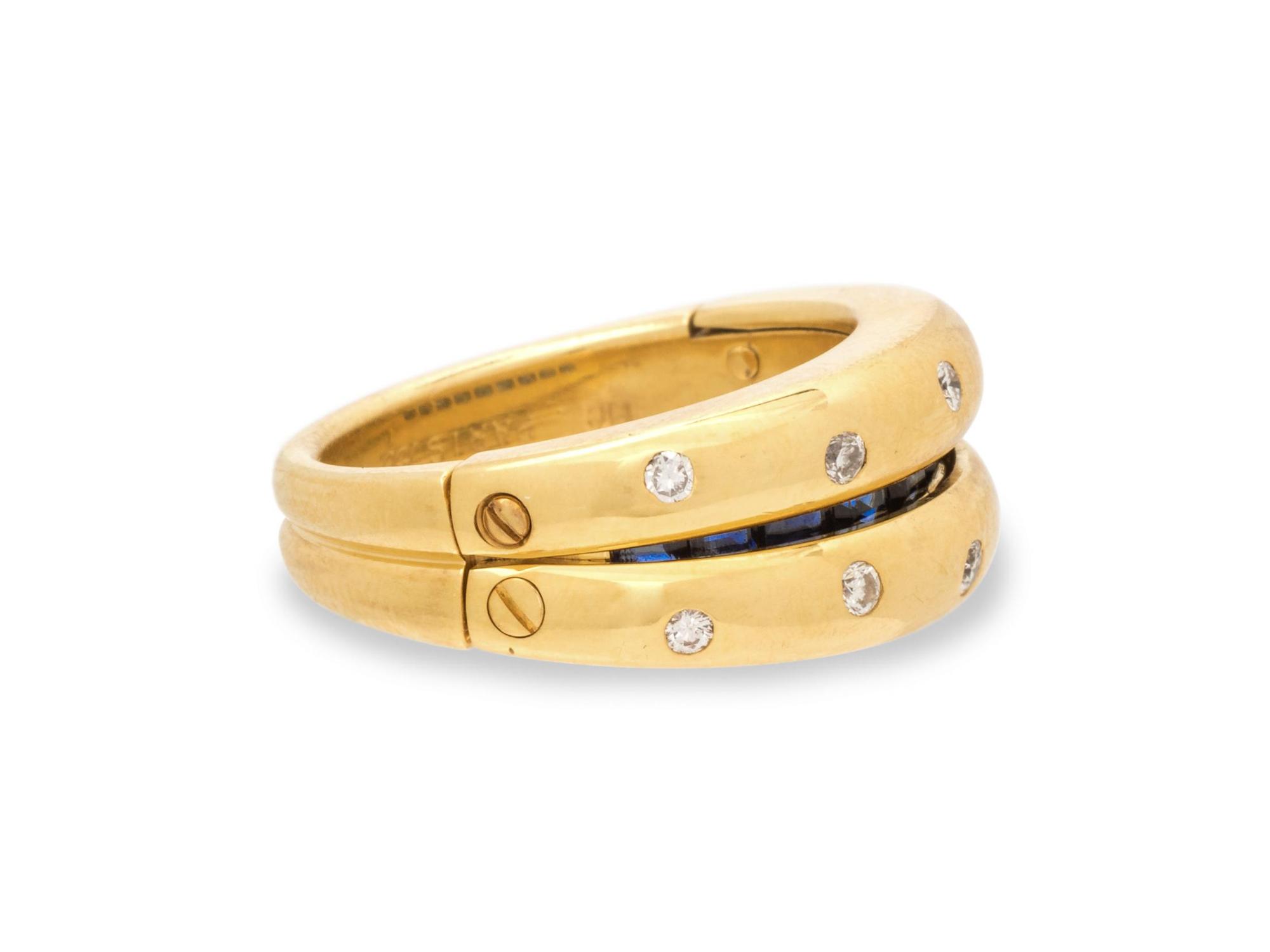 YELLOW GOLD, DIAMOND AND SAPPHIRE CONVERTIBLE RING