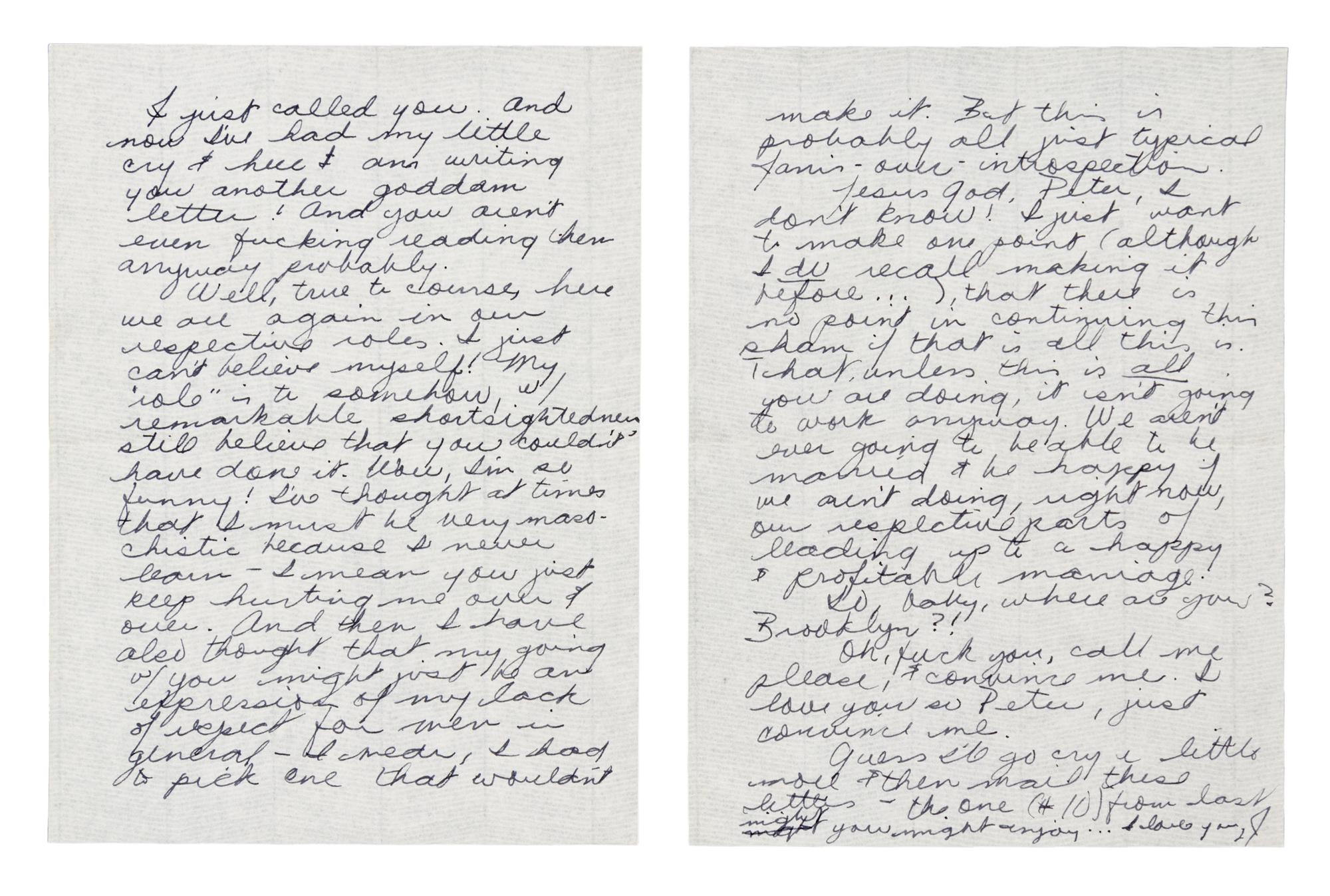 JOPLIN, Janis. Autographed letter signed ("J"), to Peter J. de Blanc, Port Arthur, n.d. [envelope postmarked 3 September 1965].