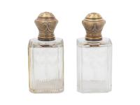 A Pair of French Etched Glass and Vermeil Topped Decanters