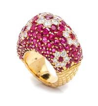 An 18 Karat Yellow Gold, Ruby and Diamond Bombe Ring, 13.60 dwts.