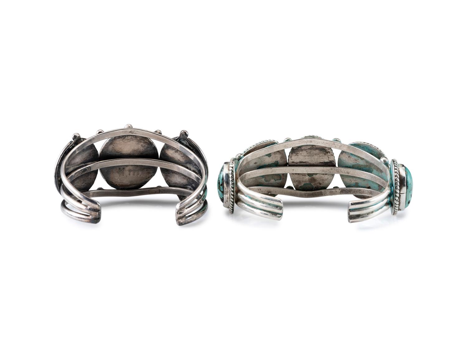 Navajo Silver Wire Cuff Bracelets, with a Row of Turquoise