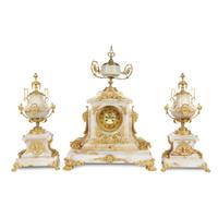 Fine three-piece marble and ormolu clock garniture Retailed by A.B. Griswold & Co., New Orleans, LA, late 19th century
