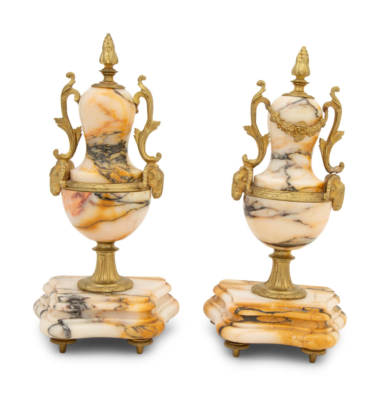 A Pair of Gilt Bronze Mounted Marble Urns — 19TH/20TH CENTURY